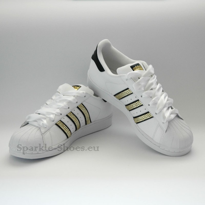 Adidas Superstar Foundation SparkleS White Black Gold Sparkle Shoes.eu
